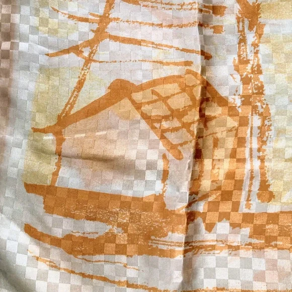 Vintage Vera Neumann Silk Japanese Asian Boat Landscape Square Handrolled Scarf - Picture 6 of 12